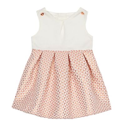 Baby girls' white and pink textured geometric dress